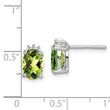 Sterling Silver Oval Peridot and Diamond Stud Earrings Polished Rhodium Plated, August Birthstone