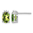 Sterling Silver Oval Peridot and Diamond Stud Earrings Polished Rhodium Plated, August Birthstone - Birthstone Company