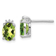 Sterling Silver Oval Peridot and Diamond Stud Earrings Polished Rhodium Plated, August Birthstone