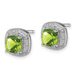 Sterling Silver 925 Peridot and Diamond Button Earrings, Rhodium Plated - Birthstone Company