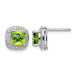 Sterling Silver 925 Peridot and Diamond Button Earrings, Rhodium Plated - Birthstone Company