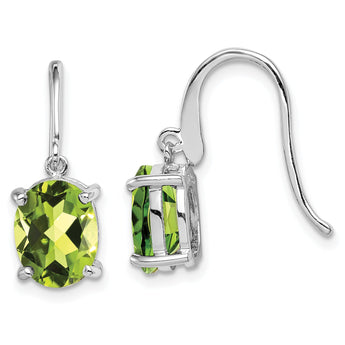 Sterling Silver Peridot Drop Earrings with Rhodium Plating and French Wire