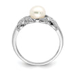Sterling Silver Rhodium 6mm Fresh Water Cultured Button Pearl Ring