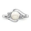 Sterling Silver Rhodium 6mm Fresh Water Cultured Button Pearl & Diamond Ring