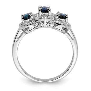 Sterling Silver Rhodium-plated Sapphire & Diamond Ring