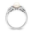 Sterling Silver Rhodium Fresh Water Cultured Button Pearl & Diamond Ring
