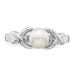 Sterling Silver Rhodium Fresh Water Cultured Button Pearl & Diamond Ring