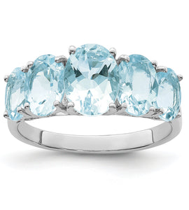 Sterling Silver Rhodium Aqua Ring