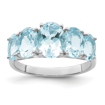 Sterling Silver Rhodium Aqua Ring - Birthstone Company