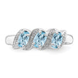 Sterling Silver Rhodium Aqua & Diamond Ring
