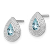Sterling Silver 925 Aquamarine & Diamond Button Earrings Polished Bezel Set