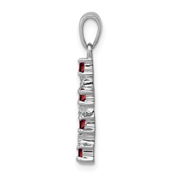 Sterling Silver Rhodium-plated Garnet & Diamond Accent Cross Pendant - Birthstone Company