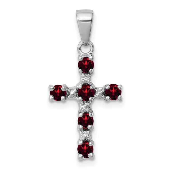 Sterling Silver Rhodium-plated Garnet & Diamond Accent Cross Pendant - Birthstone Company