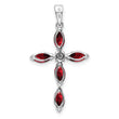 Sterling Silver Rhodium Garnet & Diamond Cross Pendant - Birthstone Company