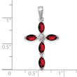 Sterling Silver Rhodium Garnet & Diamond Cross Pendant - Birthstone Company