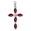 Sterling Silver Rhodium Garnet & Diamond Cross Pendant - Birthstone Company