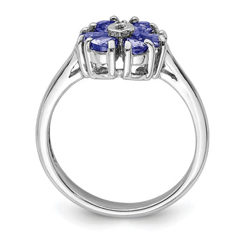 Sterling Silver Rhodium Tanzanite and Diamond Ring - Birthstone Company