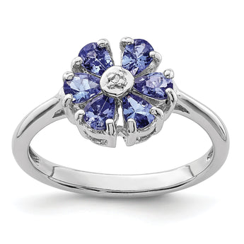 Sterling Silver Rhodium Tanzanite and Diamond Ring - Birthstone Company