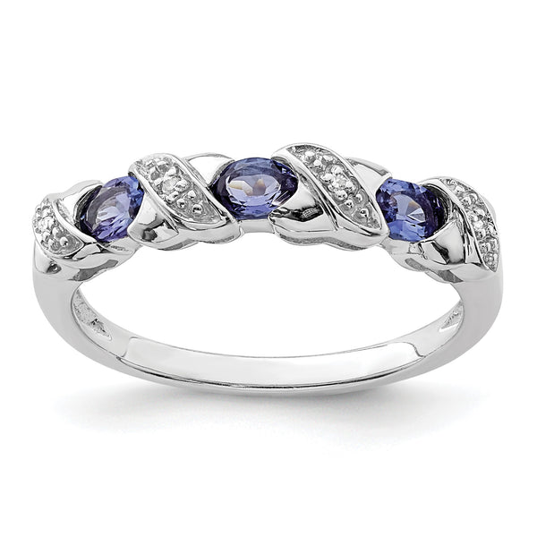 Sterling Silver Rhodium Tanzanite & Diamond Ring - Birthstone Company