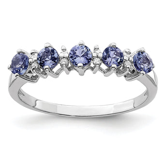 Sterling Silver Rhodium Tanzanite & Diamond Ring - Birthstone Company
