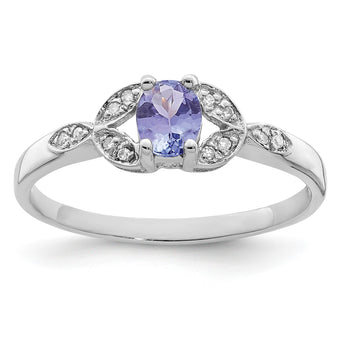 Sterling Silver Rhodium Tanzanite & Diamond Ring, Size 8 - Birthstone Company