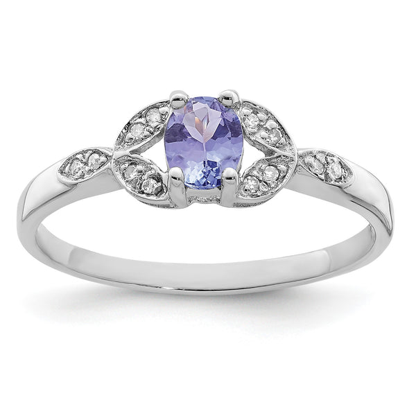 Sterling Silver Rhodium Tanzanite & Diamond Ring, Size 8 - Birthstone Company