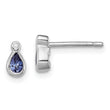 Sterling Silver Rhodium-Plated Tanzanite & Diamond Button Earrings Elegant Pear Design