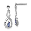 Sterling Silver Rhodium-Plated Tanzanite & Diamond Drop Earrings Elegant Polished Finish