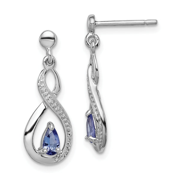 Sterling Silver Rhodium-Plated Tanzanite & Diamond Drop Earrings Elegant Polished Finish