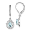 Sterling Silver Rhodium-Plated Aquamarine Leverback Earrings Polished Pear Cut