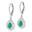 Sterling Silver Rhodium-Plated Emerald Teardrop Leverback Earrings Elegant Birthstone Design - Birthstone Company