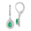 Sterling Silver Rhodium-Plated Emerald Teardrop Leverback Earrings Elegant Birthstone Design