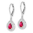 Sterling Silver Ruby Teardrop Earrings with Rhodium Finish