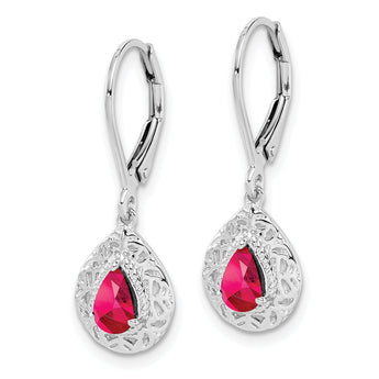 Sterling Silver Ruby Teardrop Earrings with Rhodium Finish