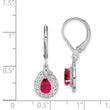Sterling Silver Ruby Teardrop Earrings with Rhodium Finish
