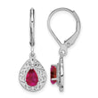 Sterling Silver Ruby Teardrop Earrings with Rhodium Finish - Birthstone Company