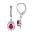 Sterling Silver Ruby Teardrop Earrings with Rhodium Finish