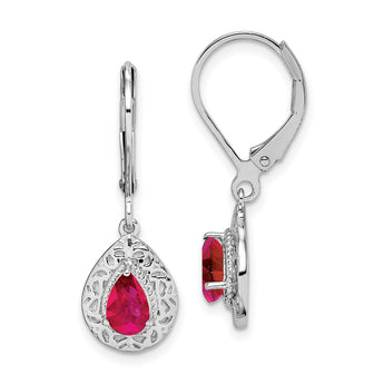 Sterling Silver Ruby Teardrop Earrings with Rhodium Finish