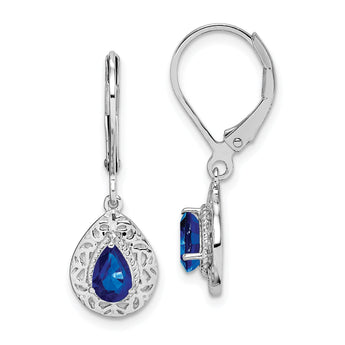 Sterling Silver Sapphire Teardrop Leverback Earrings, Polished Rhodium Finish