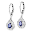 Sterling Silver 925 Rhodium-Plated Tanzanite Leverback Earrings Pear-Cut Dangle - Birthstone Company