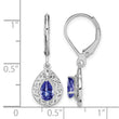 Sterling Silver 925 Rhodium-Plated Tanzanite Leverback Earrings Pear-Cut Dangle - Birthstone Company