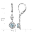 Sterling Silver Aquamarine & Diamond Leverback Earrings Rhodium-Plated, Polished Finish - Birthstone Company