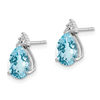 Sterling Silver Diamond & Blue Topaz Earrings Rhodium Plated, Polished Finish