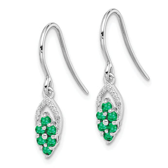 925 Sterling Silver Rhodium-Plated Diamond & Emerald Drop Earrings