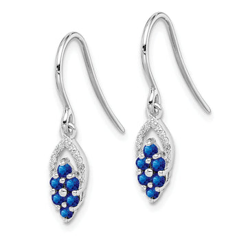 Sterling Silver Diamond & Sapphire Drop Earrings Polished, September Birthstone