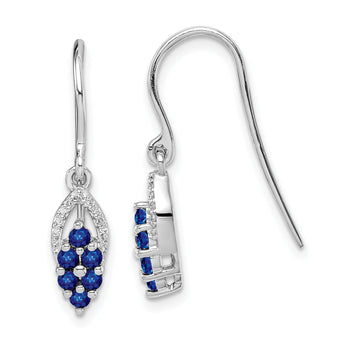 Sterling Silver Diamond & Sapphire Drop Earrings Polished, September Birthstone
