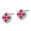 925 Sterling Silver Rhodium-Plated Ruby Floral Earrings, July Birthstone
