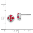 925 Sterling Silver Rhodium-Plated Ruby Floral Earrings, July Birthstone