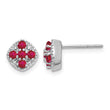 925 Sterling Silver Rhodium-Plated Ruby Floral Earrings, July Birthstone - Birthstone Company
