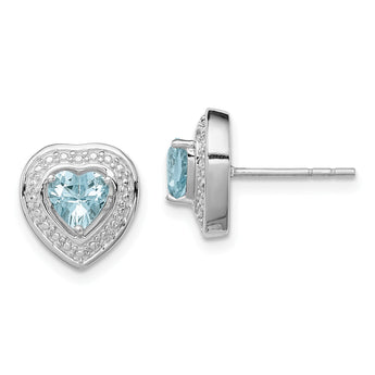 Sterling Silver Aquamarine Teardrop Heart Earrings, Rhodium-Plated, Polished Finish